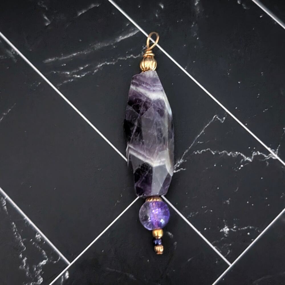 Vintage Pendant Large Statement Purple & Gold Tone - No Chain Included